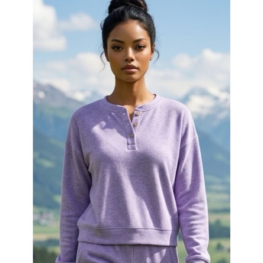 NWT DONNI Women’s Lilac Purple Terry Henley Sweatshirt - Size XXL
